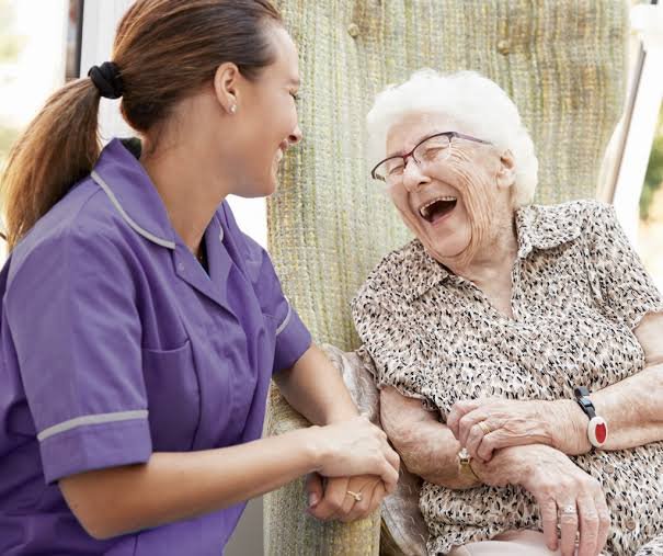 Caregiver supporting senior